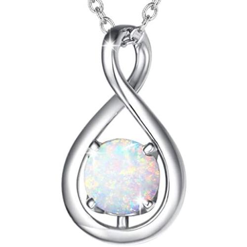 FANCIME Created Aquamarine Necklace Sterling Silver Birthstone Necklaces for Women Dainty Infinity Pendant Birthday Anniversary Jewelry Gifts for Her，Chain Length 16''+2'' Extend