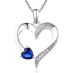YL Heart Necklace 925 Sterling Silver Love Heart Pendant with 5MM5MM Heart Blue Sapphire/Ruby/Pink/Amethyst/Emerald/Zirconia Birthstone Women Jewelry
