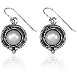 SHABLOOL Earring Sterling Silver 925 With White Cabochon Pearl Gemstone Always Elegant Earrings Teen Gift An Essential Gift For Her Mothers Day Handmade Jewelry Birthday Beautiful Fine Detailing