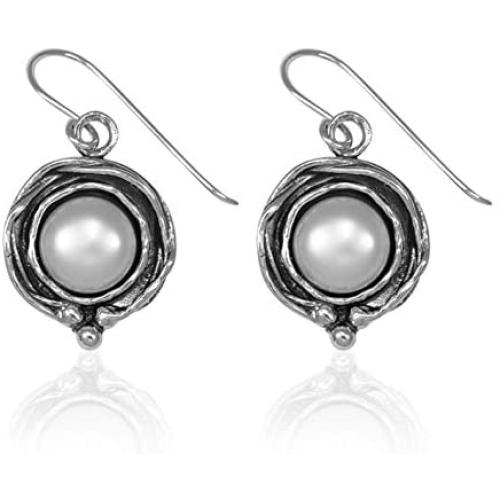 SHABLOOL Earring Sterling Silver 925 With White Cabochon Pearl Gemstone Always Elegant Earrings Teen Gift An Essential Gift For Her Mothers Day Handmade Jewelry Birthday Beautiful Fine Detailing