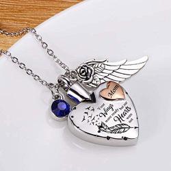 Your Wings were Ready, But My Heart was Not with Angel Wing Charm Keepsake Memorial Birthstones Urn Necklace Gift