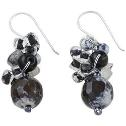 NOVICA Multi-Gem Quartz .925 Sterling Silver Cluster Earrings, Lovely Blend in Black