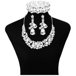 JOERICA Crystal Bridal Jewelry Set Rhinestone Choker Necklace Bracelet and Earrings Set for Women Bridesmaid Wedding Jewelry