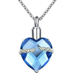 CoolJewelry Urn Necklace Ashes 12 Colors Glass Heart Cremation Pendant Crystal Memorial Jewelry Personalized Stainless Steel Keepsake