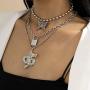 YERTTER Vintage Punk Multi Layered Silver Butterfly Lock Chinese Dragom Pendant Clavice Chain Necklace Female Necklace Jewelry for Women Men Party Prom Vacation