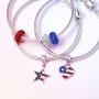 Red White Blue Stripe Holiday American USA Patriotic Flag Star Charm Bead For Women Teens 925 Sterling Silver Fits European Bracelet