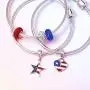 Red White Blue Stripe Holiday American USA Patriotic Flag Star Charm Bead For Women Teens 925 Sterling Silver Fits European Bracelet