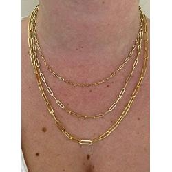 Solid 925 Sterling Silver - 14k Gold Plated - Elongated Rolo Paperclip Necklace - 2.5mm 3mm 4mm - 16-24'' - Very In Fashion Ladies Chain - MADE IN ITALY