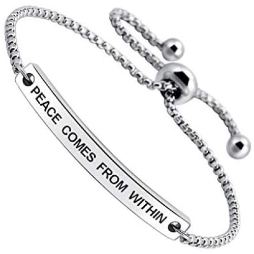 Peace Comes from Within Friendship Bracelet Cuff Gift for Women Encourage Quotes Jewelry