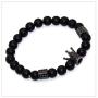 Nsitbbuery Fashion Crystal Crown Cuff Bracelet 8MM Matte Agate Stone Elastic Bracelet