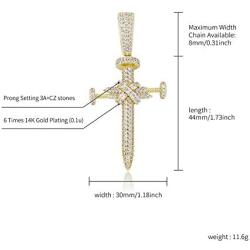 JINAO Hip Hop Iced Out CZ Nail Cross Necklace 18K Gold Plated Simulated Diamond Pendant for Men Boys