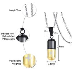 LAFATINA Medical Alert ID Pill Capsule Tube Pendant Necklace Mens Women Stainless Steel Pill Case Medical Alert Card Holder Pendant Necklace for Boys Girls Old