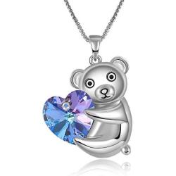 GEORGE · SMITH Brother Bear Animal Necklace Purple Heart Teddy Pendant Necklace with Crystals from Austria, Birthday Gifts for Daughter Teen Girls Girlfriend