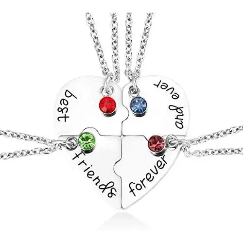Best Friend Forever and Ever Rhinestone BFF Necklace Heart Shape Pendant Friendship Puzzle Stitching Necklace Best Friend Forever and Ever Rhinestone BFF Necklace Heart Shape Pendant Friendship Puzzle Stitching Necklace