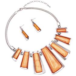 Rosemarie Collections Womens Shimmering Orange Polished Resin Statement Collar Necklace Earring Jewelry Set