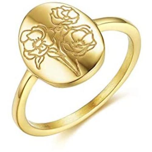 BAOWING 18K Gold Sunflower Rings | Chunky Dome Flower Signet Ring | Stainless Steel Statement Jewelry Gift for Women Girls