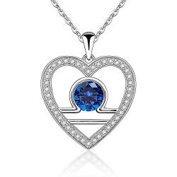 Heart Virgo Libra Necklace Sterling Silver Necklaces for Women Sapphire September Birthstone Synthetic Cubic Zirconia Jewelry