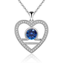 Heart Virgo Libra Necklace Sterling Silver Necklaces for Women Sapphire September Birthstone Synthetic Cubic Zirconia Jewelry