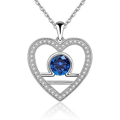 Heart Virgo Libra Necklace Sterling Silver Necklaces for Women Sapphire September Birthstone Synthetic Cubic Zirconia Jewelry