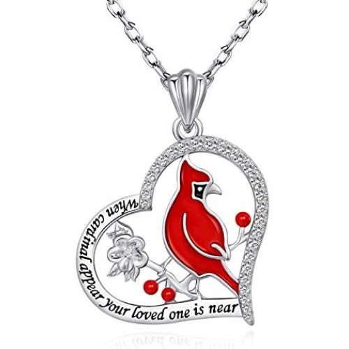 925 Sterling Silver Red Cardinal Bird Necklace Bracelet Memorial Pendant Jewelry Sympathy Gift for Women Girls Family