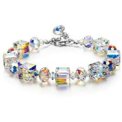 Madame Jewelry Aurora Borealis Bracelet with Austria Crystals 18K White Gold
