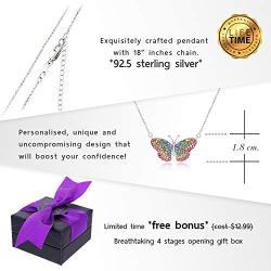 Crystal Pastel Butterfly Fairy Pendant Necklace for Women & Girls, Never Rust 925 Sterling Silver Natural and Hypoallergenic Chain with Free Breathtaking Gift Box for a Special Moment of Love