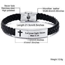 MPRAINBOW Christian Gifts for Men Women,Inspirational Religious Bracelets-Cross Jesus God Scripture Bracelet,Bible Verse Personalized Mantra Quotes Engraved Jewelry Braided Leather Cuff Bracelet