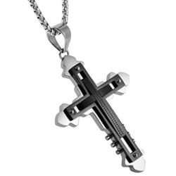 HZMAN Jewelry Mens Large Three-Layer Stainless Steel Inlaid Cross Necklace Pendant 22 + 2 Inch Chain