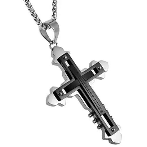 HZMAN Jewelry Mens Large Three-Layer Stainless Steel Inlaid Cross Necklace Pendant 22 + 2 Inch Chain HZMAN Jewelry Mens Large Three-Layer Stainless Steel Inlaid Cross Necklace Pendant 22 + 2 Inch Chain
