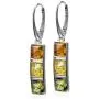 Sterling Silver Multicolor Amber Earrings Necklace Set 18 Inches