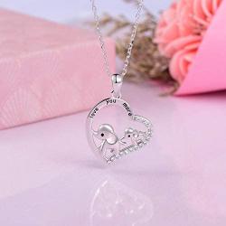 925 Sterling Silver Mother Daughter Jewelry Elephant Heart Pendant Necklace Engraved love you more for Women Girls