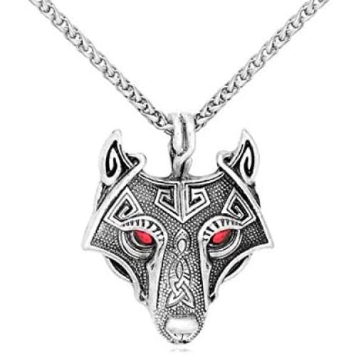 Red Eyes Wolf Head Amulet Pendant, LOYEH Alloy Norse Animal Viking Power Norse Necklace for Men Women Gift Jewelry 1.5 inches