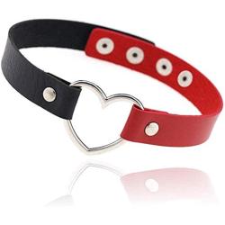 Xjoyous PU Imitation Leather Gothic Punk Choker Short Necklace with Heart Shape Connector for Women Men Girls