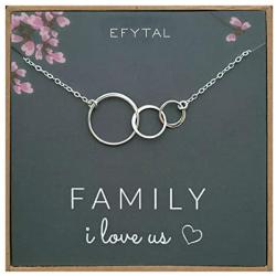 EFYTAL Family I Love Us Sterling Silver Necklace for new Mom Baby Three 3 Circles Mothers Day Jewelry Wife Gift