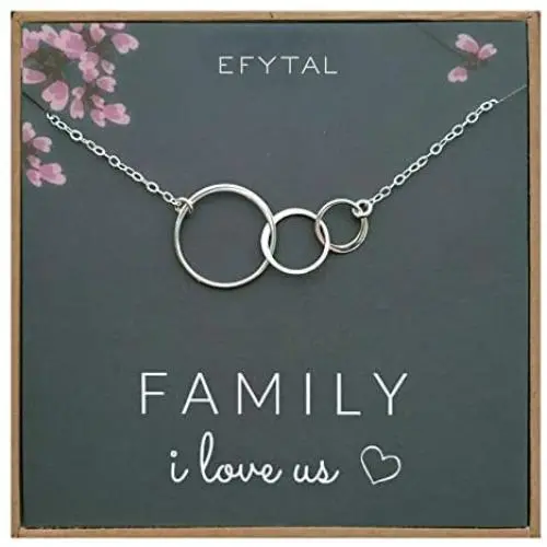 EFYTAL Family I Love Us Sterling Silver Necklace for new Mom Baby Three 3 Circles Mothers Day Jewelry Wife Gift EFYTAL Family I Love Us Sterling Silver Necklace for new Mom Baby Three 3 Circles Mothers Day Jewelry Wife Gift