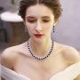 EleQueen Womens Silver-Tone Full Prong Cubic Zirconia Teardrop Bridal Necklace Earrings Set Sapphire Color