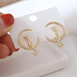 Jin Sheng Cute and Sweet Cat Earrings Jewelry Set Gold Plated Drop Earrings for Women Girls Fashion Jewelry-4 Pairs