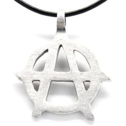 Trilogy Jewelry Pewter Anarchy Symbol Biker Gothic Pendant on Leather Necklace