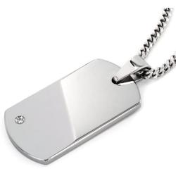 | Crucible Tungsten Carbide Diamond Dog Tag Pendant Curb Chain Necklace - 24''