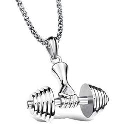 TCHYUN Dumbbells Necklace Hand Weight Lifting Barbell Stainless Steel Jewelry