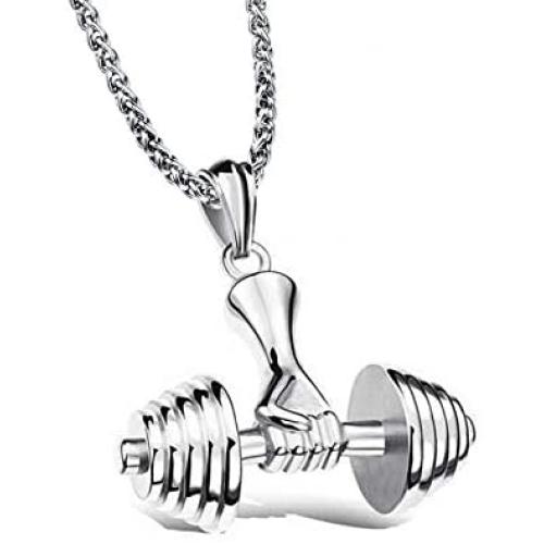 TCHYUN Dumbbells Necklace Hand Weight Lifting Barbell Stainless Steel Jewelry