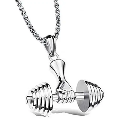 TCHYUN Dumbbells Necklace Hand Weight Lifting Barbell Stainless Steel Jewelry TCHYUN Dumbbells Necklace Hand Weight Lifting Barbell Stainless Steel Jewelry