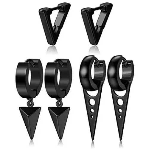 ORAZIO Earrings for Men Women Stainless Steel Kpop Triangle Punk Huggie Hoop Earrings ORAZIO Earrings for Men Women Stainless Steel Kpop Triangle Punk Huggie Hoop Earrings