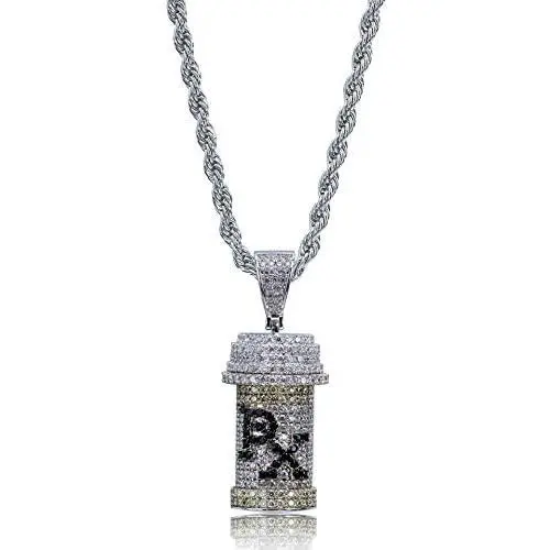 LC8 Jewelry Hip Hop PX Design Z Capsule Medicine Pill Holder Container Pendant Cremation Urn Necklace with 24 Inch Stainless Steel