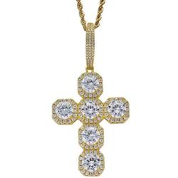 Moca Jewelry Hip Hop Iced Out Super Zircon Cross Pendent 18K Gold Plated Chain Necklace for Men Women