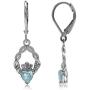 Silvershake 1.1ct. Genuine Heart Shape Blue Topaz 925 Sterling Silver Claddagh Leverback Earrings