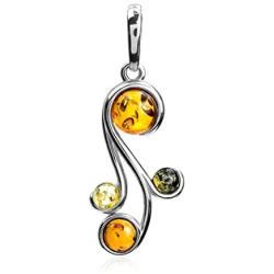 Multicolor Amber Sterling Silver Pendant Necklace Chain 18''