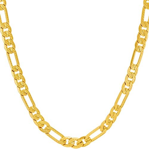 Lifetime Jewelry 5mm Crushed Figaro Chain Necklace for Men & Women 24k Gold Plated