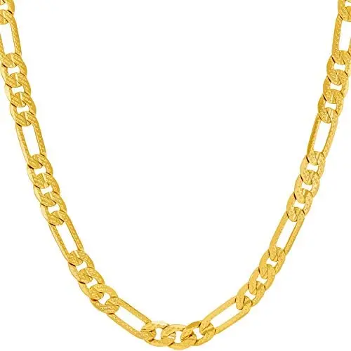 Lifetime Jewelry 5mm Crushed Figaro Chain Necklace for Men & Women 24k Gold Plated Lifetime Jewelry 5mm Crushed Figaro Chain Necklace for Men & Women 24k Gold Plated