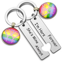 LGBT Keychain Set Gay Pride Rainbow Gift Gay Lesbian Couples Jewelry Set I’m Hers Forever She’s Mine Always Keychain Wedding Gift for LGBT